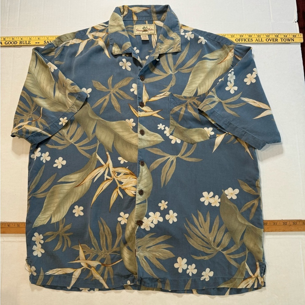 Seven Palms Button Up 100% Silk Hawaiian Shirt Men's XLarge Excellent Condition